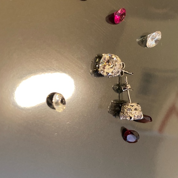 Sterling Silver Stamped Round brilliant crown set earrings @1.5 ct each CZ - Picture 2 of 8